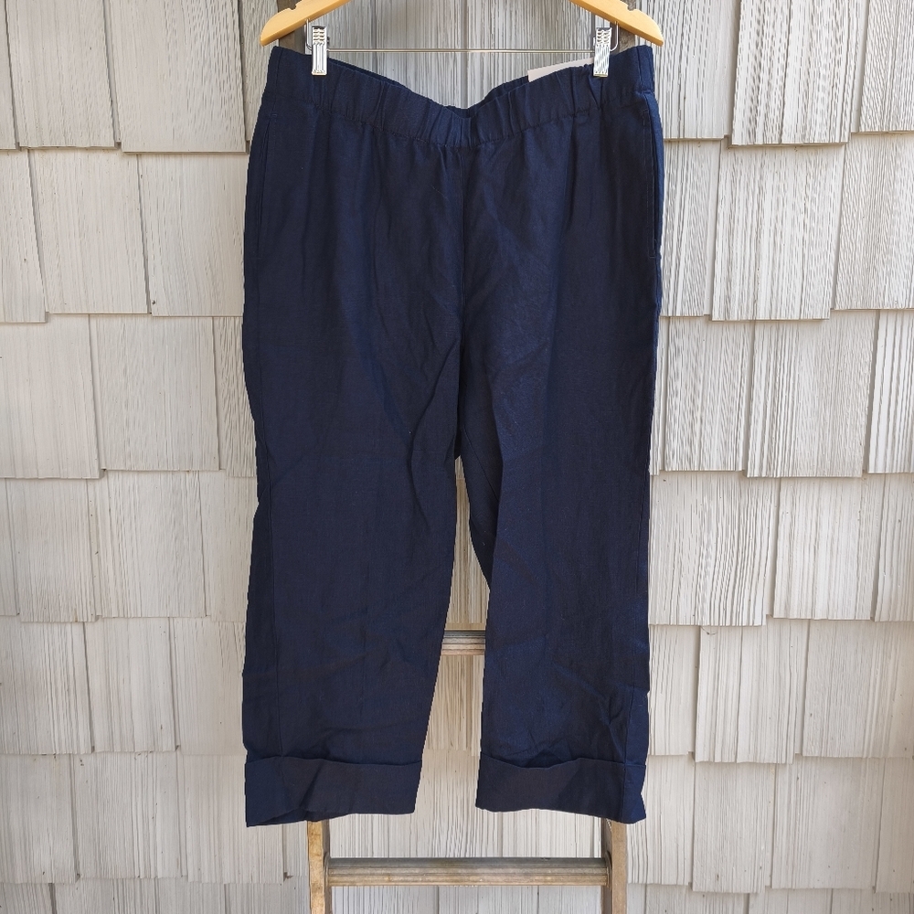 NWT Chico's 100% Linen Wide Leg Crop Elastic Waist Pull On Pant sz 1 L/XL